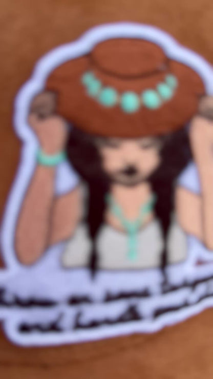 Hand burned turquoise cowgirl adult rts trucker hat.